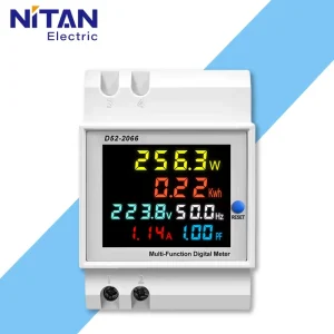 Din Rail Multi Function Energy Meter D52-2066 AC 110V 220V 100A KWh Watt Voltmeter Ammeter with Power Outage Memory