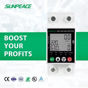 Din Rail Single Phase DC 63A 2P 230V Smart WiFi Energy Meter Circuit Breaker SVC Over Voltage Protector Overcurrent Protection