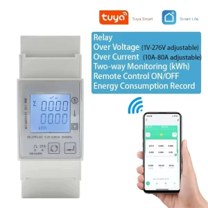 Din Rail Single Phase Smart Home Tuya WiFi Multi-tariff Function LCD Display Class 1.0 Accuracy 80A Max Current Energy Meters