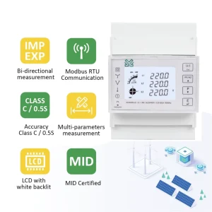 Din Rail Three Phase CT Connect Type RS485 Modbus Energy Meters Electric Meter Power Meter kWh Meter Class 0.5 Accuracy