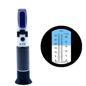 Double Scale 0 32% Portable Hand Held Sugar Salinity Salt Brix ATC Refractometer ±1% Accuracy for Seawater Aquarium
