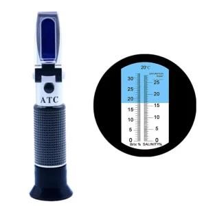 Dual Scale Brix 0 32% Salt 0 28% ATC Hand Held Salinity Brix Refractometer for Brine Seawater Aquarium