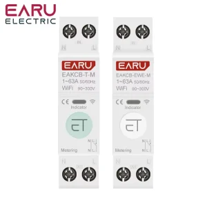EARU EWeLink WiFi Smart Circuit Breaker 1P+N 63A MCB Time Relay Energy Meter kWh Voltage Current Protector Remote Control EAKCB