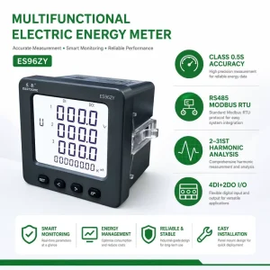 EASTSONG ES96ZY/K3 Multifunctional Three Phase Power Meter0.5S Class RS485 Modbus RTU 4DI2DO Harmonic Analyzer LCD Panel Meter