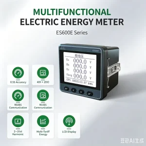 ES600E K3 0.5S Class Three Phase Multi Function Power Meter 2~31st Harmonic Analysis IP65 Protection RS485 Energy Meter