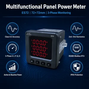 ES72 Switchgear Panel Power Meter 3 Multifunction RS485 Modbus RTU Class 0.5 Energy Monitor IP65 Digital Display