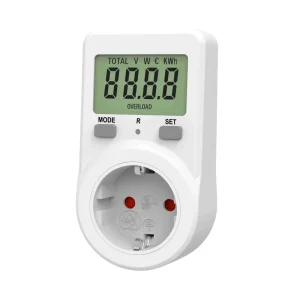 EU DE Digital Power Meter Plug 230V Single Phase Electricity Usage Monitor for Home Energy Monitor LCD Display Overload