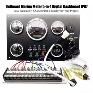 Engine RPM Meter 5-in-1 Marine Digital Dashboard IP67 Fuel Temp Voltage for Boat Yacht Marine Gauge Replacement