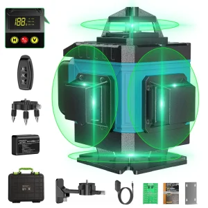 FCC CE Certified 4D 360 Degree Self Leveling Industrial Grade Laser Level with 16 Green Lines Li ion Battery Indoor 25m