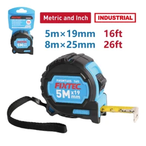 FIXTEC 5m 8m Measuring Tape Push and Bottom Button Retractable Tape Measures Stainless Steel with Logo Custom