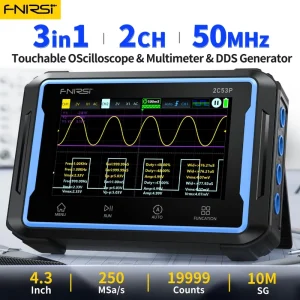 FNIRSI 2C53P 4.3 Inch Touch Screen Digital Oscilloscope Multimeter Signal Generator 3in1 Dual Channel 50MHz 250MS/s 8 Bit