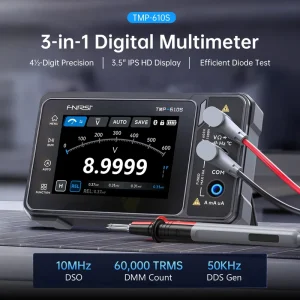 FNIRSI TMP 610S 3 in 1 Digital Multimeter Oscilloscope Signal Generator 50kHz 48MSa/s 4.5 Digit Touch Screen Type C Rechargeable