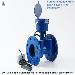 Factory Direct DN100 Cast Iron Four Channel NB-IoT Lorawan Smart Ultrasonic Water Meter IP68 Class A Irrigation Flow Meters