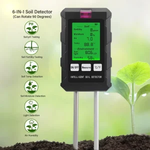 Factory Price Intelligent 6 in 1 Soil Detector PH Temperature Moisture Fertility Testing with 1 Year Warranty