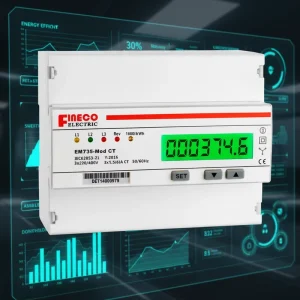 Fineco EM735 Mod CT Smart Digital Energy KWh Meter CE Certified Modbus RTU 3*230/400V 1.5(6)A Three Phase Class 1.0 LCD Display