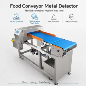 Food Conveyor Metal Detector IP65 Waterproof Stainless Steel 304 with Variable Speed Belt and Multi Language Touch Display