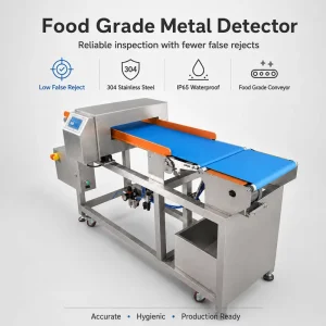 Food Grade 304 Stainless Steel Metal Detector IP65 Waterproof with Conveyor Belt and Low False Reject