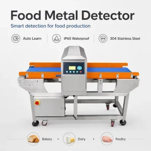 Food Metal Detector IP65 Waterproof 304 Stainless Steel Conveyor Belt with Auto Learn Function for Bakery Dairy Poultry