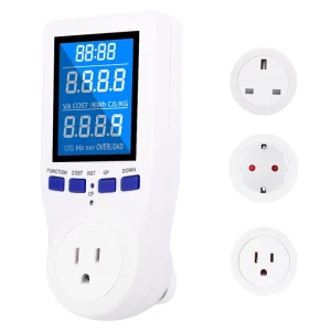 Full view LCD Blue Screen Power Quality Analyzer EU UK US Wattmeter Timer Plugs Power Meters