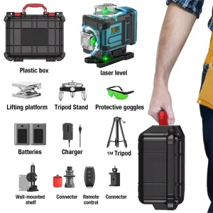 Green Industrial Grade Laser Level 16 Points 2mm Line Accuracy 2 Battery Packs 25M Self-Leveling