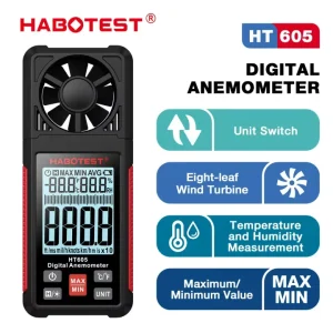 HABOTEST HT605 Digital Anemometer High Precision Handheld Portable Wind Speed and Air Volume Meter Cross Border