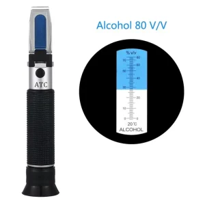 Hand Held 0 80% Alcohol Refractometer ATC Spirits Tester Alcoholometer Single Scales Adjustable Manual Focusing Aluminum