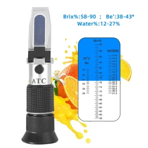 Handheld 58 90% Brix Refractometer with ATC Function 0.2% Accuracy 1 Year Warranty for Sugar Honey Fruits & Vegetables