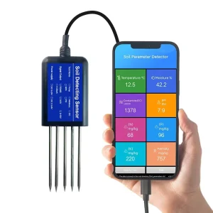Handheld 8 in 1 Soil Tester Real Time pH Moisture Temp NPK EC Moisture Fertility with USB Rechargeable Mobile Phone Connection