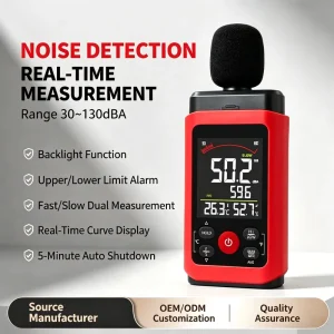 Handheld Digital Sound Level Meter Capacitive Microphone 1.5 DB Accuracy 125Hz~8KHz Frequency Range IP65 Protection Noise