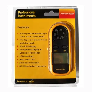 Handheld Mini Digital Anemometer Wind Speed and Temperature Meter 0-30 m/s 1% ABS -10~45C
