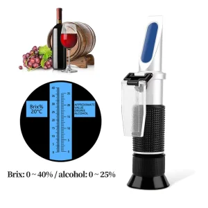 Handheld Whisky Tester Brix Measuring Device 0-40% Brix Meter 0-25% Alcohol Sugar Refractometer for Wine Making Beer Brewing