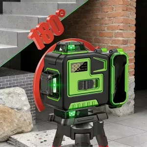 High Accuracy 16 Lines 4D Laser Level Green Beam 360° Coverage Out of Level Alarm Portable Tool Kit for Construction