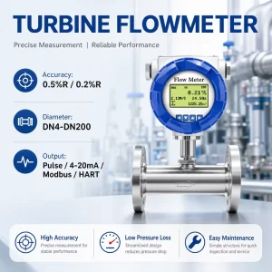High Precision 304 Stainless Steel Digital Turbine Flow Meter 4-20mA RS485 Pulse Output Liquid Flow Sensor