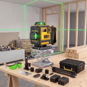 High Precision 360-Degree Self-Leveling 4D 16-Wire Green Laser Level with 18650 Lithium Battery Rotary Crosshead Model PN-YQ003Y