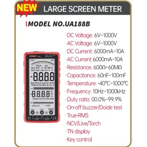 High Precision Full Screen Display Rechargeable UA188B Intelligent Recognition Multifunctional Anti Burn AC DC Test Multimeter