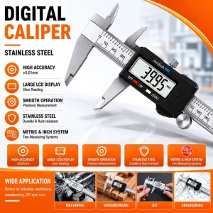 High Precision Stainless Steel Digital Caliper 6″/8″/12″ LCD Electronic Vernier Caliper with Inch Metric Conversion