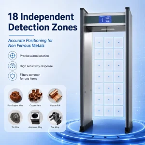 High Sensitivity Walk Through Non Ferrous Metal Detector 18 Detection Zones for Factory Entrance Copper Tin Inspection System