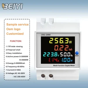 Hord 6IN1 Din Rail AC Monitor 110V 220V 100A Electric Energy Frequency Meter Voltage Current Power Factor Active KWH Meter