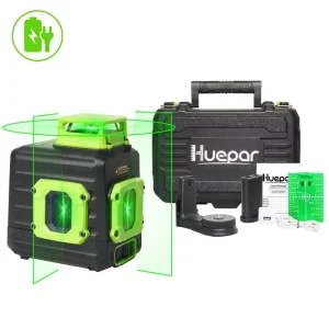 Huepar B21CG with Hard Carry Case Type C Battery Cross Lines 6 Line 2 Dots Multi Outdoor Pulse Mode Green Beam Laser Level