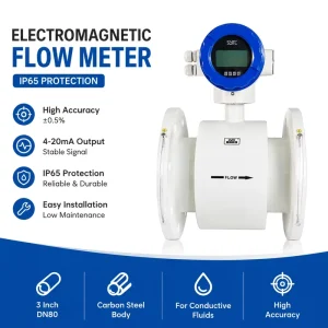 IP65 4-20mA Industrial Electromagnetic Flow Meter 3 Inch Conductive Fluids Magnetic High Accuracy Stainless Steel