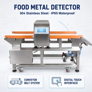 IP65 Waterproof 304 Stainless Steel Food Metal Detector with Conveyor Belt Digital Touch Interface