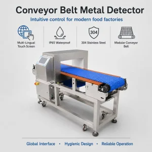 IP65 Waterproof Conveyor Belt Metal Detector 304 SS with Multi Lingual Touch Screen for Food Factory