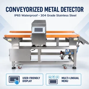 IP65 Waterproof Conveyorized Metal Detector 304 Grade with User Friendly Multi Lingual Display for Food Plant
