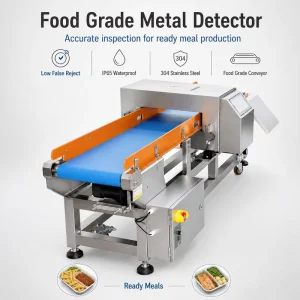 IP65 Waterproof Food Grade Metal Detector with Conveyor Belt 304 Stainless Steel and Low False Reject for Ready Meals