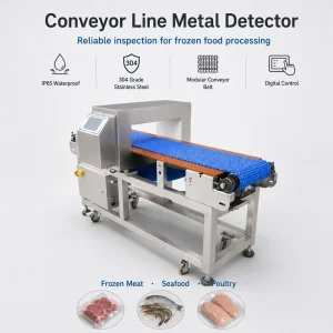 IP65 Waterproof Metal Detector for Conveyor Line 304 Grade for Frozen Meat Seafood and Poultry Processing