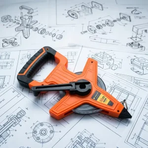 Impact-Resistant Auto Lock Open Reel Fiberglass Metric Measuring Tape 30m 100ft 0.5 Inch Vine Orange
