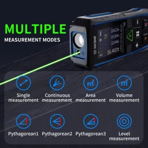 Industrial 100m Handheld Laser Distance Meter IP54 Rating Green Color Screen Multiple Measurement Modes Angle