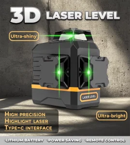 Industrial 2 Construction Level Self Leveling 3×360 3D 12 Green Cross Line Remote Controller 2600mAh Rechargeable