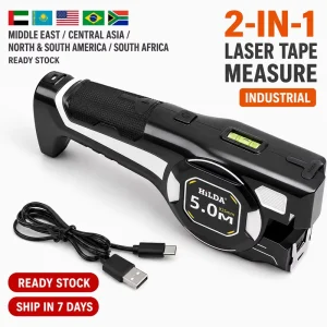 Industrial 2in1 Handheld Laser Distance Meter & Steel Tape Measure with Cross Line Laser for Indoor Decoration
