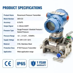 Industrial 3051CD Differential Pressure Transmitter Stainless Steel for Tank Level Flow and HVAC Systems